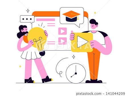 Online Course Vector Illustration Featuring E Learning Platform, Virtual Education, Video Lessons, Digital Distance Learning, And Online Training Online Course Vector Illustration Featuring E Learning Platform, Virtual Education, Video Lessons, Digital Distance Learning, And Online Training 141044209