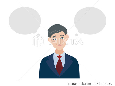 Vector illustration of a troubled middle-aged man with a speech bubble. Vector illustration of a troubled middle-aged man with a speech bubble. 141044239