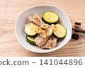 Stir-fried zucchini and pork with salt koji Stir-fried zucchini and pork with salt koji 141044896