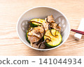 Stir-fried pork and zucchini with salted kelp Stir-fried pork and zucchini with salted kelp 141044934