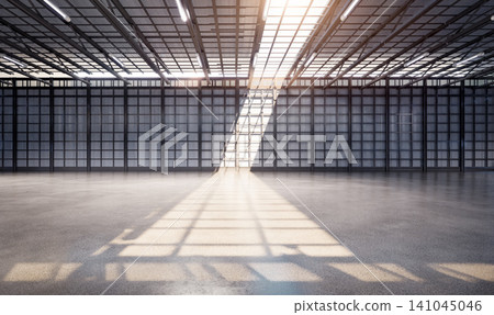 Empty factory interior filled with natural light Empty factory interior filled with natural light 141045046