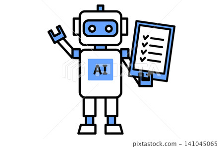Full-body illustration of an AI robot holding a checklist. Image of automated management and task optimization. Vector illustration. Full-body illustration of an AI robot holding a checklist. Image of automated management and task optimization. Vector illustration. 141045065