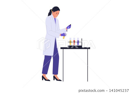 Illustration of Female Scientist Dropping Liquid into Tube Illustration of Female Scientist Dropping Liquid into Tube 141045237