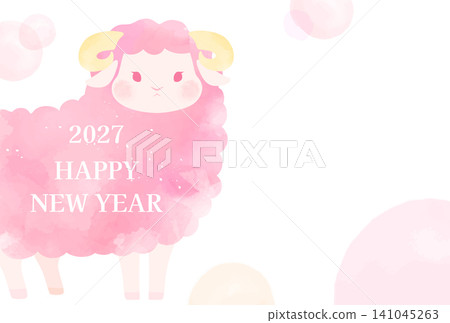 2027羊年_新年賀卡設計(無文字)_可愛水彩風格綿羊2_橫版 2027羊年_新年賀卡設計(無文字)_可愛水彩風格綿羊2_橫版 141045263