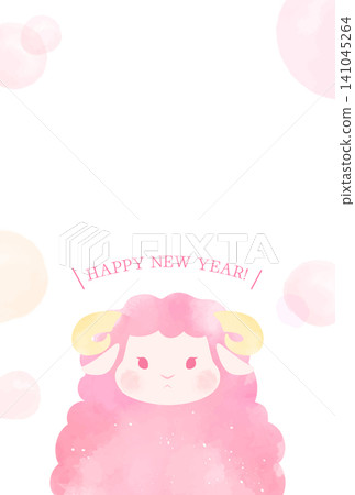 2027年羊年_新年卡片設計(無文字)_可愛水彩風格綿羊2_直式版 2027年羊年_新年卡片設計(無文字)_可愛水彩風格綿羊2_直式版 141045264