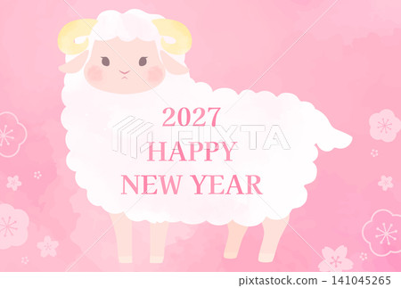 2027羊年_新年賀卡設計(無文字)_可愛水彩風格綿羊3_橫版 2027羊年_新年賀卡設計(無文字)_可愛水彩風格綿羊3_橫版 141045265