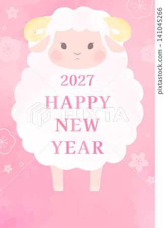 2027羊年_新年卡片設計(無文字)_可愛水彩風格綿羊3_直式版 2027羊年_新年卡片設計(無文字)_可愛水彩風格綿羊3_直式版 141045266