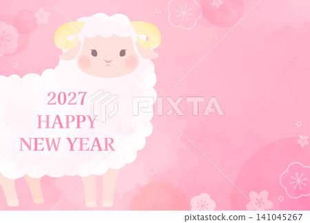 2027 Year of the Sheep_New Year's Card Design (No Text)_Cute Watercolor-Style Sheep 4_Horizontal 2027 Year of the Sheep_New Year's Card Design (No Text)_Cute Watercolor-Style Sheep 4_Horizontal 141045267
