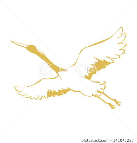 A golden crane in flight, resembling a brushstroke. A golden crane in flight, resembling a brushstroke. 141045285