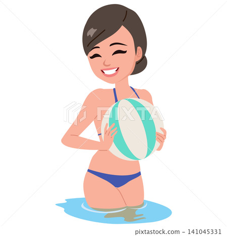 Beautiful Asian Girl in Swimwear Holding Beach Ball Beautiful Asian Girl in Swimwear Holding Beach Ball 141045331