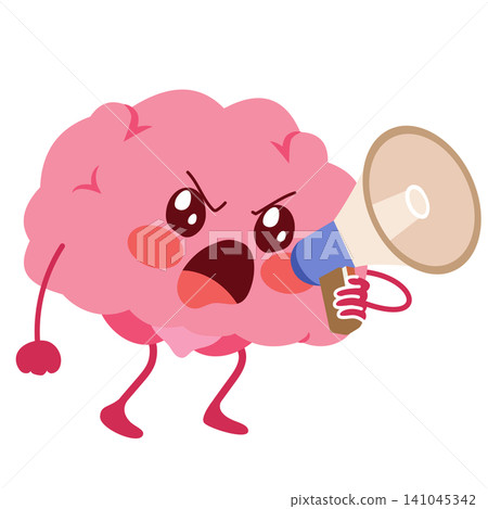 Angry Brain Mascot with Megaphone Communication Concept Angry Brain Mascot with Megaphone Communication Concept 141045342