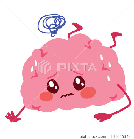 Exhausted Brain Mascot on Floor Burnout Concept 141045344