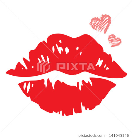 Red Lips Kiss with Hearts Vector Illustration Red Lips Kiss with Hearts Vector Illustration 141045346