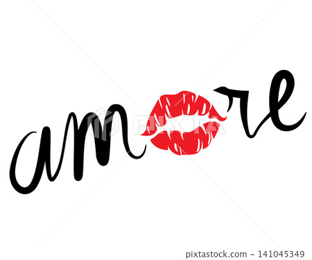 Red Lipstick Kiss with Amore Lettering Romantic Lips Logo Design Red Lipstick Kiss with Amore Lettering Romantic Lips Logo Design 141045349