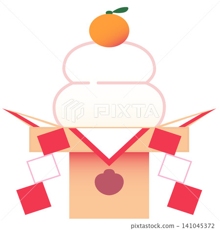 New Year's illustration material featuring Kagami Mochi (rice cake offering). New Year's illustration material featuring Kagami Mochi (rice cake offering). 141045372