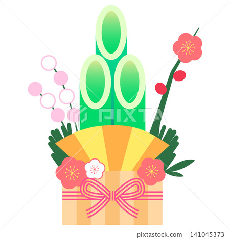 New Year's illustration material featuring kadomatsu (New Year's pine decorations) New Year's illustration material featuring kadomatsu (New Year's pine decorations) 141045373