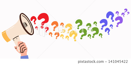Vector Cartoon Illustration Of Megaphone Spreading Rainbow Question Marks Background Curiosity Concept Vector Cartoon Illustration Of Megaphone Spreading Rainbow Question Marks Background Curiosity Concept 141045422