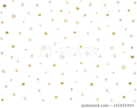 Cute all-over pattern of gold hand-drawn stars, hearts, and crescent moons - transparent background material. Cute all-over pattern of gold hand-drawn stars, hearts, and crescent moons - transparent background material. 141045454
