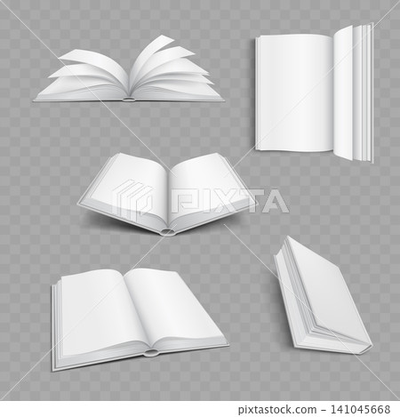 Blank Open Book Mockup Set Vector Blank Open Book Mockup Set Vector 141045668