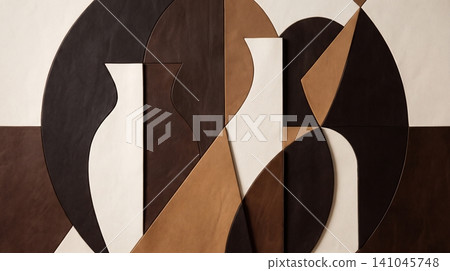 Abstract geometric leather wall art featuring minimalist vase silhouettes in earth tones for modern interior design and sophisticated home decor styles 141045748