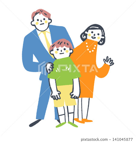 A family of three—father, mother, and child—shares an equal bond; people who trust each other, their shoulders touching. A family of three—father, mother, and child—shares an equal bond; people who trust each other, their shoulders touching. 141045877