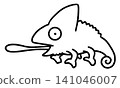 A cute line drawing illustration of a veiled chameleon with its tongue sticking out. 141046007