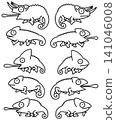 A set of line art illustrations of various chameleons 141046008