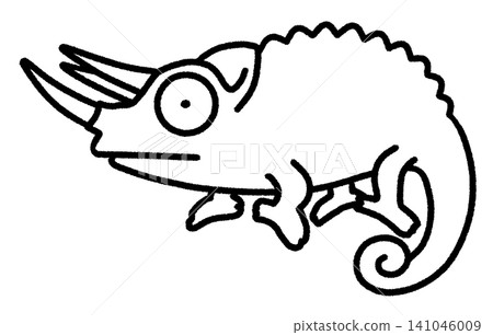 Cute Jackson's Chameleon Line Drawing Illustration Cute Jackson's Chameleon Line Drawing Illustration 141046009