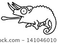 A cute line drawing illustration of a Jackson's chameleon with its tongue sticking out. 141046010