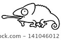 A line drawing illustration of a cute chameleon sticking out its tongue. 141046012
