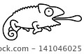 A cute line drawing illustration of a panther chameleon with its tongue sticking out. 141046025
