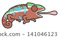 An illustration of a cute panther chameleon sticking out its tongue. 141046123