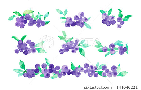 Watercolor blueberry frame, border, wreath, and corner material set - Summer, natural, hand-painted Watercolor blueberry frame, border, wreath, and corner material set - Summer, natural, hand-painted 141046221