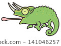 An illustration of a Jackson's chameleon with its tongue sticking out. 141046257