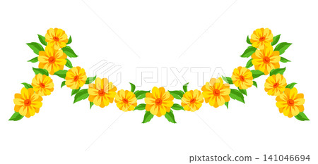 Flower garland with daisy. Background with beautiful decorative summer flowers. 141046694