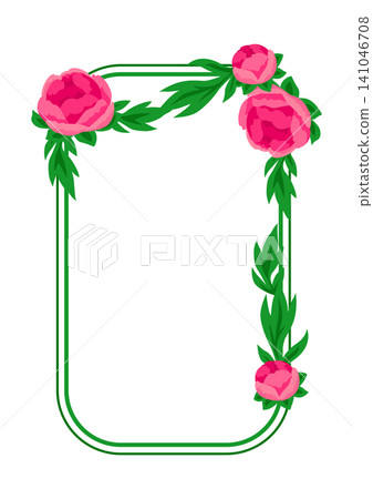 Flower frame with peony. Decor with beautiful decorative summer flowers. 141046708