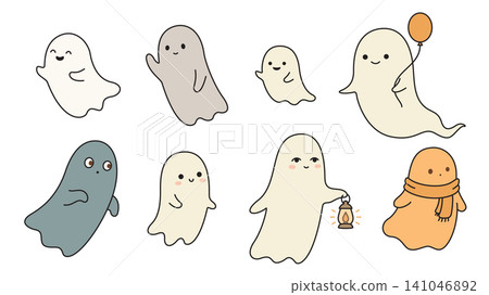Various character of cute ghosts cartoon isolated Various character of cute ghosts cartoon isolated 141046892