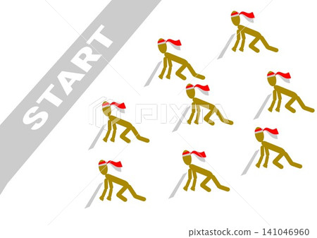 Group of stick figures in crouch start position at the starting line isolated on white background. Group of stick figures in crouch start position at the starting line isolated on white background. 141046960