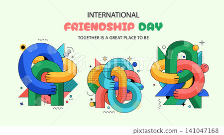 Abstract International Friendship Day illustration with colorful hugging shapes for apparel design Abstract International Friendship Day illustration with colorful hugging shapes for apparel design 141047168