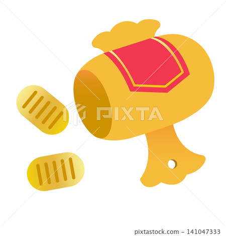 A magic mallet that produces gold coins, New Year's greeting card material A magic mallet that produces gold coins, New Year's greeting card material 141047333