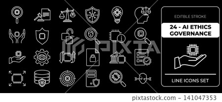 AI Ethics and Governance Outline Icon Set, Responsible Artificial Intelligence Line Icons Collection AI Ethics and Governance Outline Icon Set, Responsible Artificial Intelligence Line Icons Collection 141047353