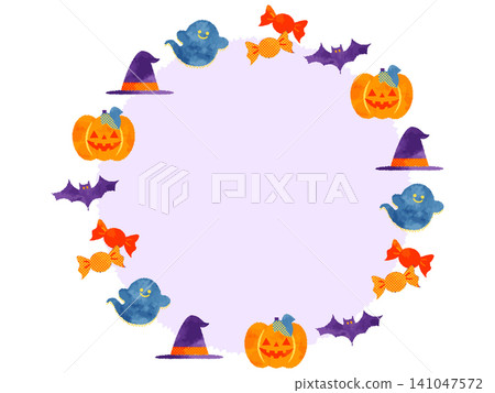 Purple circular frame with Halloween motifs Purple circular frame with Halloween motifs 141047572