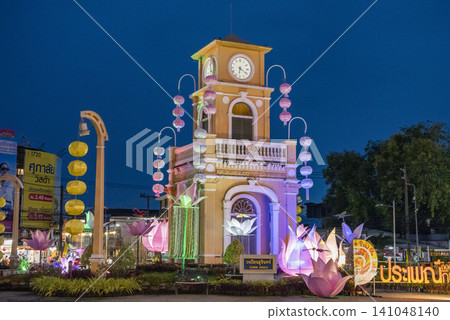 THAILAND PHUKET OLD TOWN SURIN CIRCLE CLOCK TOWER THAILAND PHUKET OLD TOWN SURIN CIRCLE CLOCK TOWER 141048140