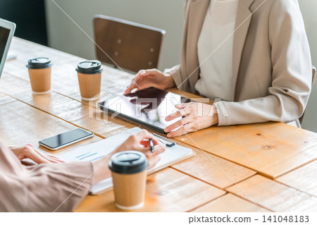 Businesswoman holding a marketing meeting (office casual, meeting) 141048183