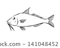 An old man's brush pen line drawing illustration on a white background 141048452
