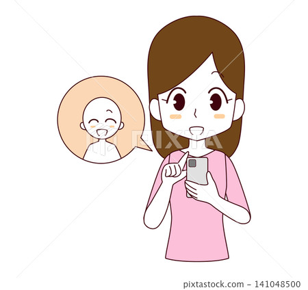 一幅描繪女性使用智慧型手機進行社交活動的插圖。 一幅描繪女性使用智慧型手機進行社交活動的插圖。 141048500