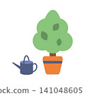 Watering can and potted plant set 141048605