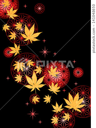 紅色日式圖案球和秋葉日式背景,秋季,插畫,可愛,閃亮,垂直版 紅色日式圖案球和秋葉日式背景,秋季,插畫,可愛,閃亮,垂直版 141048650