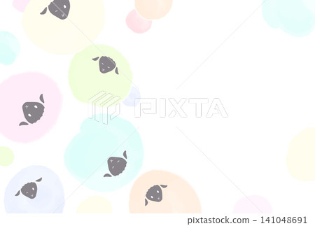 2027 Year of the Sheep_New Year's Card Design (No Text)_Watercolor-style Sheep Pattern 2_Horizontal 141048691