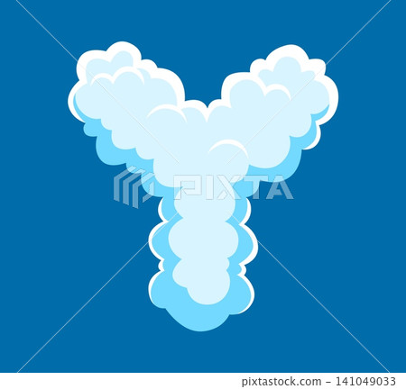 Cloud font alphabet letter Y of fluffy white smoke for cartoon typeface and cloudy sky heaven ABC type. English alphabet cloud font letter Y of fluffy cotton or air puff and puffy smoke bubble in sky Cloud font alphabet letter Y of fluffy white smoke for cartoon typeface and cloudy sky heaven ABC type. English alphabet cloud font letter Y of fluffy cotton or air puff and puffy smoke bubble in sky 141049033